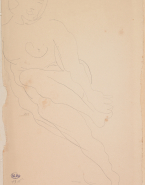 Femme nue assise, se tenant un pied