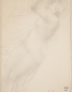 Femme nue allongée vers la gauche, un bras relevé