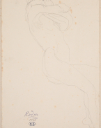 Femme nue allongée vers la droite, les bras repliés sur la poitrine