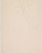Femme nue debout, penchée, bras en avant vers la droite