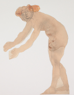 Femme nue de profil, les bras tendus en avant