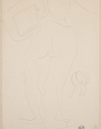 Femme nue de dos, une main près de la hanche gauche