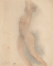 Femme nue de profil, en marche, une main sur la tête