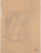 Femme nue assise aux jambes croisées dont l'une pend et l'autre est dressée