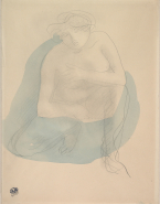 Femme nue accroupie et de face