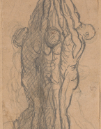 Groupe de damnés suspendus par les bras ; Personnages (au verso) ; Statue de Mercure au sommet d'une colonne (au verso du support)