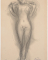 Femme nue debout, jambes croisées et mains aux épaules