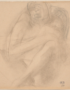 Femme nue de face, assise en tailleur