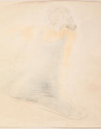 Femme drapée, assise sur les talons et appuyée sur une main