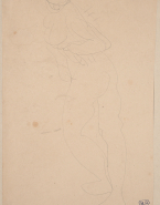 Femme nue debout, de dos, en torsion vers la gauche