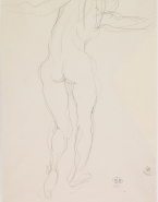 Femme nue de dos dans l'élan de la marche