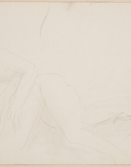 Femme nue allongée, de profil sur le flanc droit