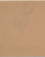 Femme nue assise vers la gauche, les jambes repliées