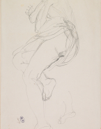 Femme à demi nue, allongée sur le flanc, une jambe sous l'autre, les bras repliés