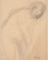 Femme nue, un genou en terre et les mains croisées sur l'autre genou