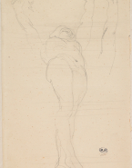 Femme nue allongée s'étirant, pieds croisés