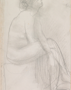 Femme nue assise, de profil à droite, jambes croisées