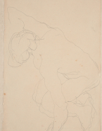 Femme nue agenouillée vers la gauche, une main au sol