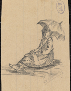 Femme assise sous une ombrelle