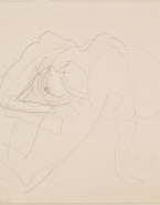 Femme nue à demi allongée sur le côté, en appui sur une main