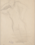 Femme nue allongée, la tête posée sur un bras replié