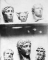 Six têtes sculptées sur deux étagères