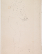 Femme nue debout, tournée vers la droite, mains jointes