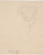 Femme nue assise, de profil à gauche, les mains croisées sur les jambes
