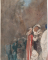 Scène orientale à plusieurs personnages dont un homme soutenant une femme et son enfant ; Paysage avec pyramide (au verso)