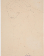 Homme nu de profil, à droite, une jambe haut levée ; Femme nue debout (au verso)