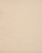 Homme nu allongé vers la droite, en appui sur une main, une jambe haute et repliée ; Homme nu, aux bras dressés au-dessus de lui (au verso)