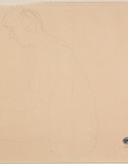 Femme nue assise de profil à gauche, les mains sur les genoux