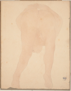 Croupe et jambes levées d'une femme nue allongée