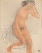 Femme nue assise, la tête appuyée sur une main