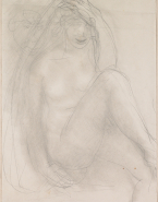 Femme nue assise, une jambe relevée et une main à la tête