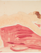 Femme nue allongée, de profil vers la gauche
