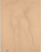Femme nue étendue, de face, les mains aux épaules