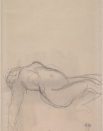 Femme nue allongée vers la droite, un bras pendant
