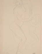 Femme nue dansant vers la droite, mains jointes