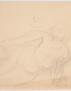 Femme nue à demi allongée, appuyée sur la main gauche