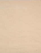 Femme nue à demi-allongée, de profil vers la droite, en appui sur les mains