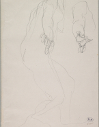 Femme nue debout, de profil à droite, genoux fléchis