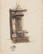 Lucarne de donjon au château de Chambord ? (Loir-et-Cher) ; Tombeau ? à pilastres (au verso)