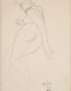 Femme nue de dos, allongée sur le côté droit, en torsion vers la droite