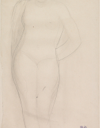 Femme nue debout, de face, mains au dos