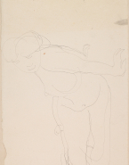 Femme nue assise, de profil, à gauche, en appui sur les mains
