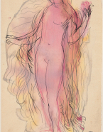 Femme nue dans le mouvement de ses voiles