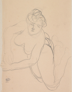 Femme nue à demi-allongée sur le flanc, en appui sur un avant-bras