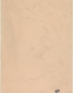 Femme nue assise vers la droite, une main à la nuque