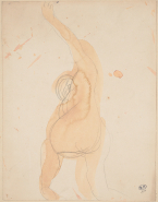Femme nue, genou en terre et bras levé